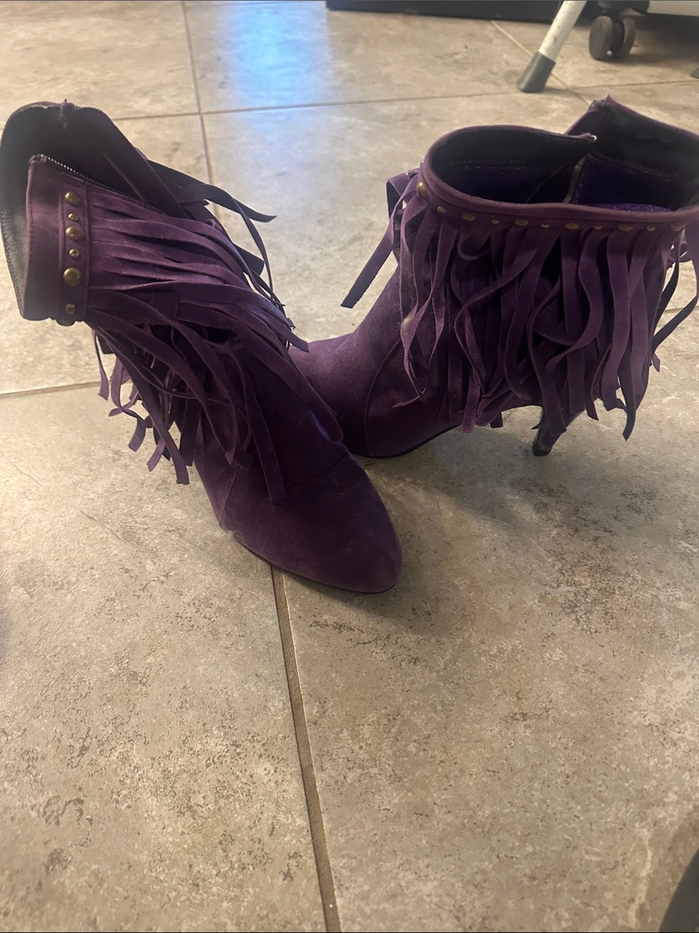 Fringe Suede Ankle Boots - Purple